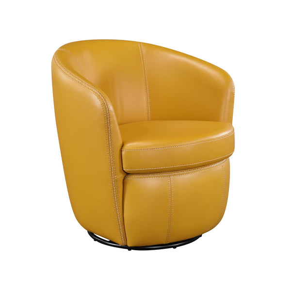 English Elm Luxury Top Grain Leather Swivel Barrel Chair with Solid Wood Frame, 360° Rotation, Removable Cushion Cover, No Assembly Required Yellow 32 L x 30 W x 33.5 H B011P308558