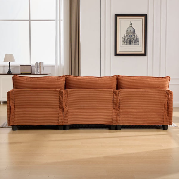 English Elm United We Win Modular Corduroy Sectional with Ottoman Low Profile Living Room Couch Orange W1568S00258