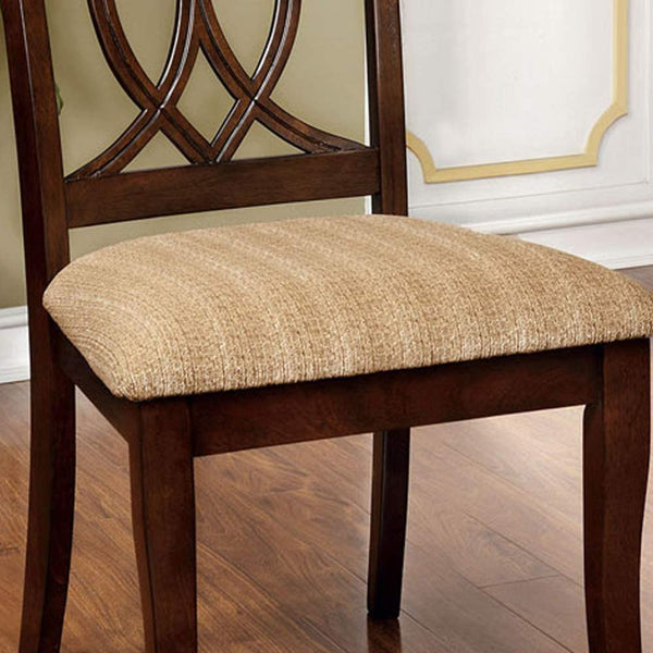 English Elm Brown Cherry Wood Dining Side Chairs Set of 2 Beige Padded Transitional Style B2741P425807