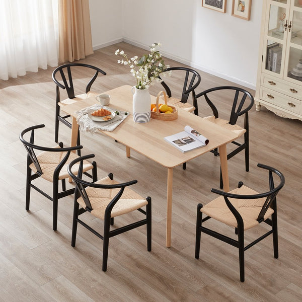 English Elm Two Wood Wishbone Dining Chairs Black Solid Beech & Ash Ergonomic Mid-Century Modern, Preassembled T3623P380676