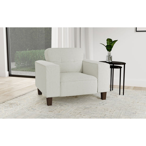 English Elm Dana Greige Plush Corduroy Tufted Accent Chair with Wide Track Arms, Modern Cozy Living Room Seat B062S00620