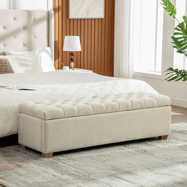 English Elm 60.2'' Chenille Tufted Flip Top Storage Bench with Rubberwood Legs for Bedroom W3118P462293