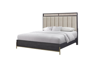 English Elm Queen Upholstered Headboard Bed Walnut Veneer Frame Transitional Bedroom Furniture B2699S00087