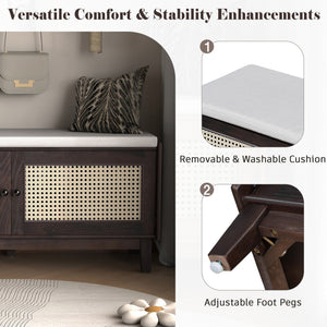 English Elm Trexm Bohemian Rattan Storage Bench Cushioned Seat Shoe Cabinet for Entryway Beige,Espresso N715P308012P
