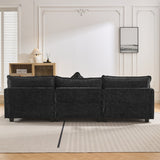 English Elm 112.2" L-Shape Chenille Upholstered Sofa For Living Room Modern Luxury Sofa Couch With Ottoman and 5 Pillows For Living Room (Sg001160Aa), Black