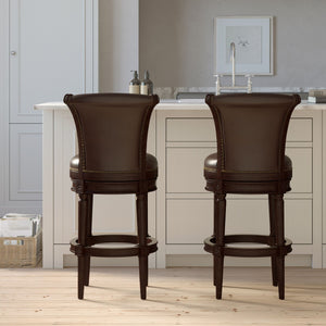 English Elm 31in. Swivel Barstool Faux Leather High Back Nailhead Trim Distressed Walnut Frame B2751P436427