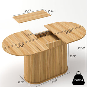 English Elm 55.11"-70.86" Extendable Dining Table with Sculpted Striped Legs Seats Six in Modern Style Natural W757P411747