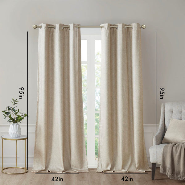 English Elm Tonal SunSmart Como Faux Silk Total Blackout Curtain Panel Pair with Thermal Foamback and Grommets taupe 6.59 L x 16.14 W x 7.48 H B03599836