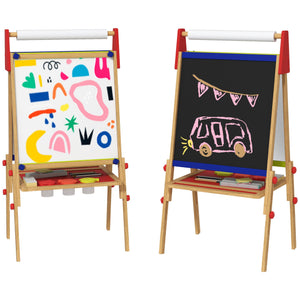 English Elm Qaba Wooden Kids Easel 3-in-1 Double-Sided Chalkboard & Whiteboard with Paper Roll, Adjustable Height W2225P249779
