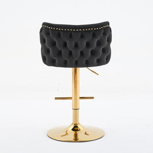 English Elm A&A Luxe Velvet Swivel Barstool with Gold-Plated 17.7" Base, Tufted Back, Ergonomic Waist Support Black W1143P204044