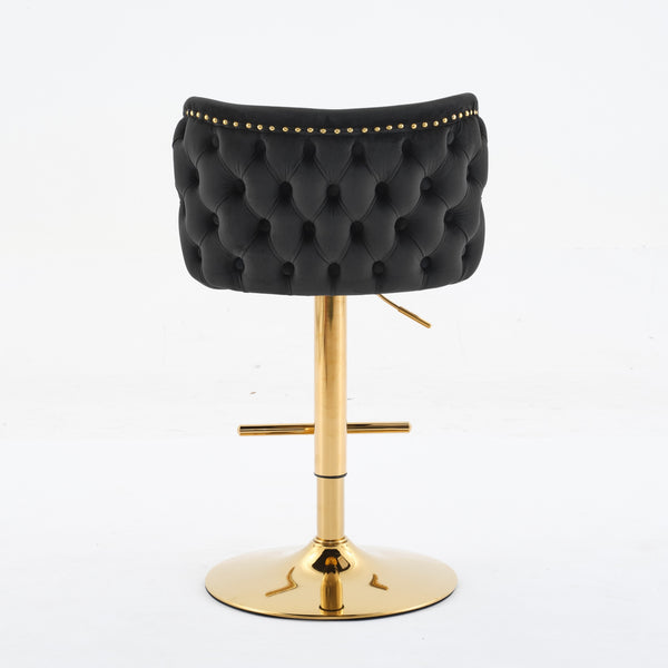 English Elm A&A Luxe Velvet Swivel Barstool with Gold-Plated 17.7" Base, Tufted Back, Ergonomic Waist Support Black W1143P204044