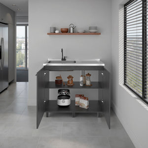 English Elm Utility Sink Base Cabinet with Two Doors Shelved Storage White Oak Laundry Room B097S00264