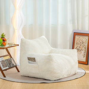 English Elm Bean Bag Lounge Chair Oversized Corduroy Shredded Foam Armrest Adult Floor Sofa White W2510P237803