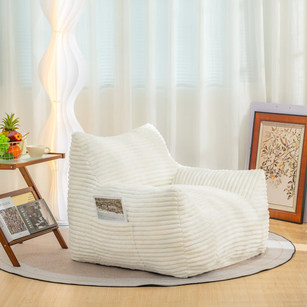 English Elm Bean Bag Lounge Chair Oversized Corduroy Shredded Foam Armrest Adult Floor Sofa White W2510P237803