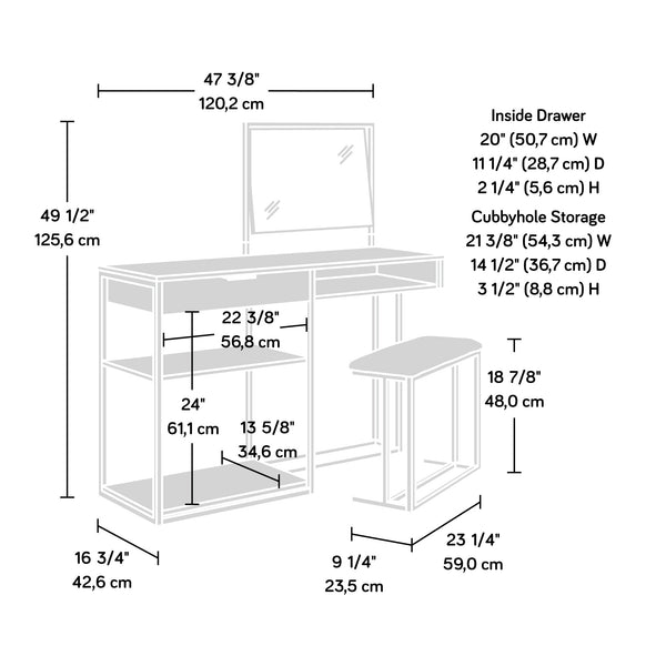 English Elm Vanity, Brown finish with Spacious Drawer & Open Shelves, Engineered Wood, Metal Frame Storage B356P367761