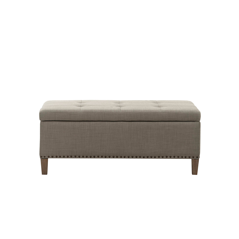 JLA Home Madison Park - Tufted Grey Linen-Style Storage Bench with Soft-Close Lift Top, Black Legs, Tufted Seat for Entryway FUR105-0042