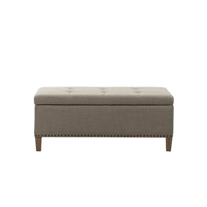 JLA Home Madison Park - Tufted Grey Linen-Style Storage Bench with Soft-Close Lift Top, Black Legs, Tufted Seat for Entryway FUR105-0042