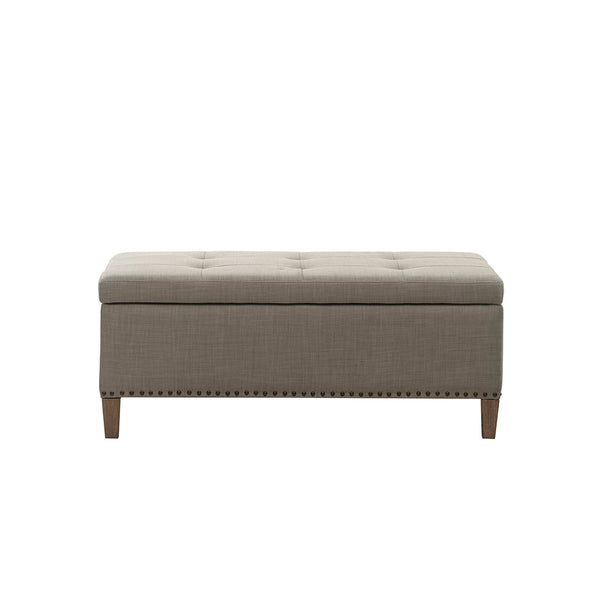 JLA Home Madison Park - Tufted Grey Linen-Style Storage Bench with Soft-Close Lift Top, Black Legs, Tufted Seat for Entryway FUR105-0042