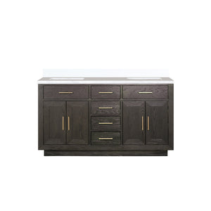 English Elm Brown Oak Double Bath Vanity 60" W X 22" D - Elegant White Quartz Top, Fully Assembled, Durable Design B2731P257732