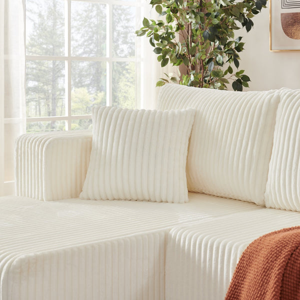 English Elm 132" U-shaped Modular Corduroy Sectional with Deep Foam Cushions for Living Room Beige W5802S00002