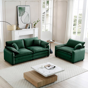 English Elm Modern Two-Piece Sofa Set In Plush Green Corduroy, Perfect For Small Apartments And Cozy Spaces W714S00729