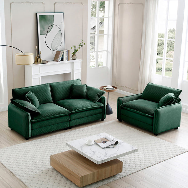English Elm Modern Two-Piece Sofa Set In Plush Green Corduroy, Perfect For Small Apartments And Cozy Spaces W714S00729
