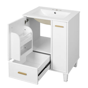English Elm Christopher Knight Home® - 24" Bathroom Vanity with Ceramic Sink, Solid Wood Frame, Soft-Close Drawers & Ample Storage Appeal White N759P269734K