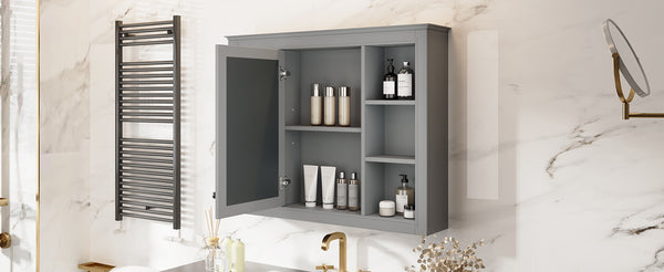 English Elm 35'' Modern Medicine Cabinet Wall Mounted Mirror with Ample Storage, Adjustable Shelves & Towel Rod Grey WF322917AAE