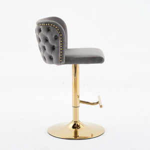 English Elm A&A Luxe Velvet Swivel Barstool with Gold-Plated 17.7" Base, Tufted Back, Ergonomic Waist Support Gray W1143P204046