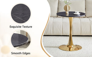 English Elm Round Faux Marble Tulip Dining Table Mid Century Pedestal Base for Compact Kitchens Gold,Grey W2920P395718