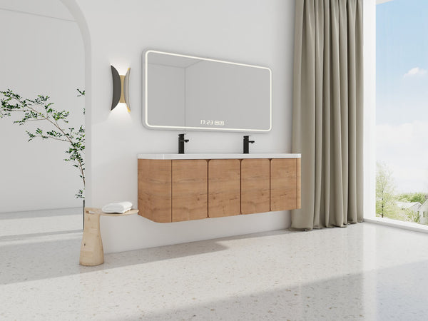 English Elm 60" Freestanding Double Sink Bathroom Vanity with Soft-close Doors and Three Drawers W999S00508