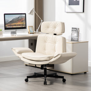 English Elm Criss Cross Wide Seat Pu Leather Swivel Task Chair with Removable Headrest Beige W3118P404121