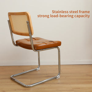 English Elm Dining Chairs Set of 4 Velvet Seat Woven Rattan Back Chrome Cantilever Frame Brown W2105S00006
