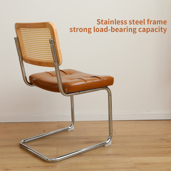 English Elm Dining Chairs Set of 4 Velvet Seat Woven Rattan Back Chrome Cantilever Frame Brown W2105S00006
