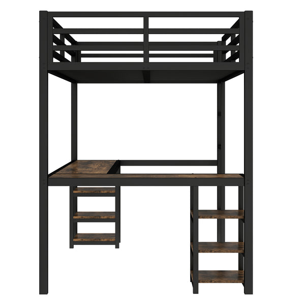 English Elm Metal Twin Xl Loft Bed with L Shaped Desk Wardrobe and Storage for Teens W1580S00065
