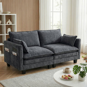 English Elm Modern Chenille Upholstered Loveseat with Usb Ports and Pockets for Compact Living Black W2519P486088