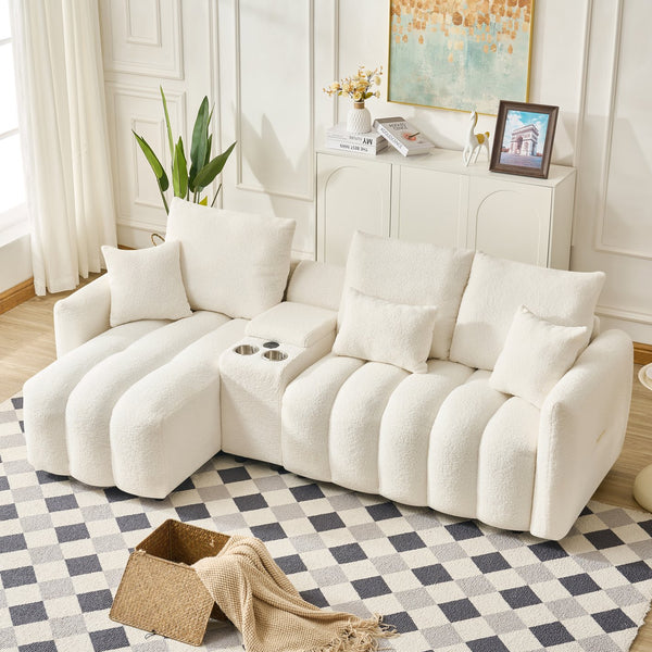 English Elm 92-inch Teddy Fleece L-shaped Sectional Sofa with Usb Console for Living Rooms W2564S00034
