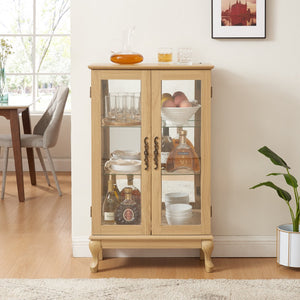 English Elm 2 Doors Curio Cabinet With Lighted Display & Mirrored Back, Adjustable Shelves - Oak Elegance For Home W2275P178895