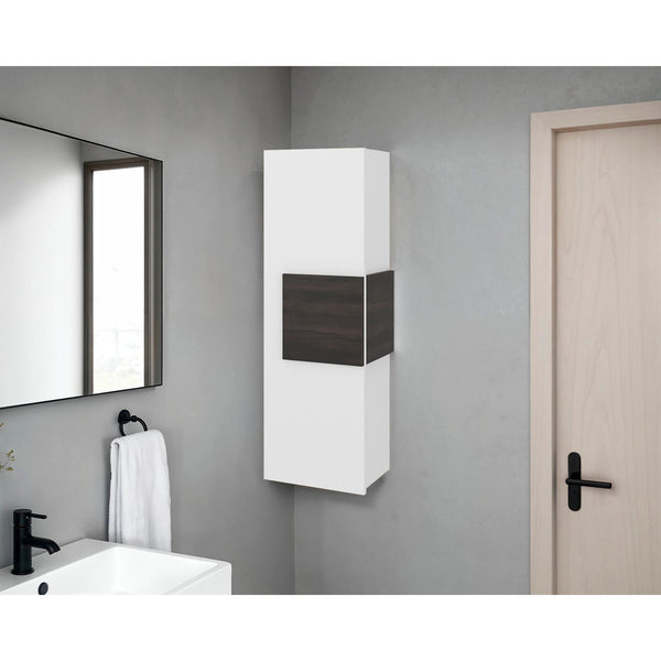 English Elm White Slim Floor Cabinet with Three Shelves for Bathroom or Laundry Room Storage B062P486490