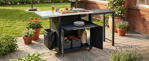 English Elm Outdoor Bbq Prep Cart Rolling Stainless Steel Grill Station with Foldable Work Surface Black N719P407404B