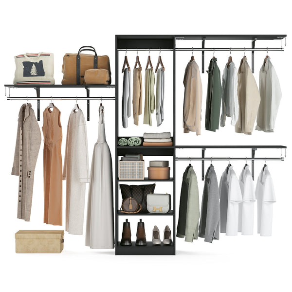 English Elm Closet Organizer Heavy Duty Wood Rack With 4 Adjustable Rods & 5 Shelves For 8 Ft Custom Spaces T3623P409158