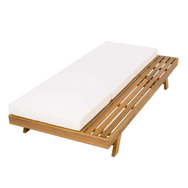 English Elm Christopher Knight Home® - Lounge Chaise Set - Adjustable Acacia Wood Frame With Cream Cushion, Perfect For Outdoor Relaxation N770P253442T_N770P208317C