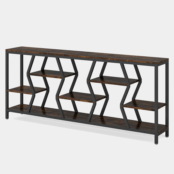 English Elm Hall Console Table Industrial Rustic Two Tier Wood Tone Metal Frame Entryway Sofa T3971P450471