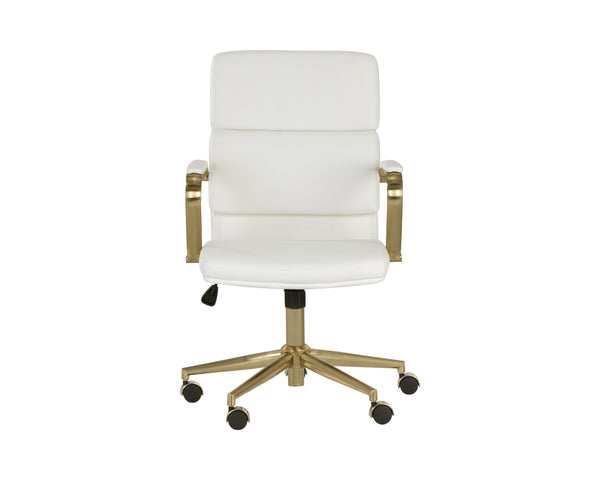 Sunpan Kleo Modern Office Chair with Gold Stainless Steel Frame and Luxurious Faux Leather for Comfort Snow