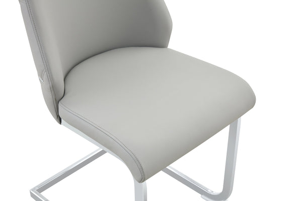 English Elm Dining Chairs Set Of 2 - Light Gray Faux Leather With Gold Mesh, Chrome Accents & Comfort Design W3493P359742