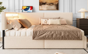 English Elm Twin Boucle Upholstered Bed with Cloud Headboard Storage Drawers and Led Lighting W1670P410466