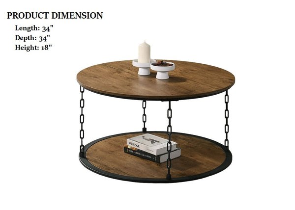 English Elm Natural Rustic 3pc Table Set with Chain Metal Accents, Two-Tier Storage Coffee & End Tables, Warm Wood Finish Natural 42 L x 37 W x 6 H B2741P392072