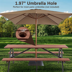 English Elm 75" Solid Fir Outdoor Picnic Table Set with Benches Two-tone Finish Heavy Duty Patio W1422P385498