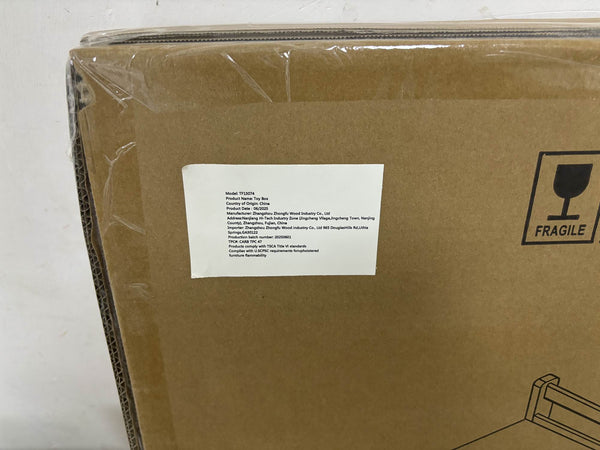 English Elm Kids Toy Box White MDF Storage Chest 35" x15" x19.3" Large Flip-Top Trunk with Safety Hinge, 150lb Top Capacity, Quick Assemble W808P171018