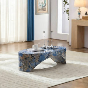 English Elm The Oval Marble Effect Fiberglass Coffee Table Low Profile Contemporary Living Room Blue W2085P374184